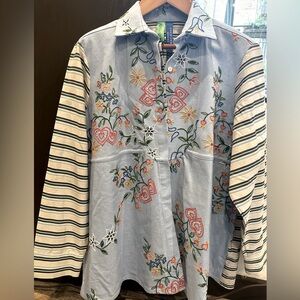 Rianna + Nina One of a Kind Kendima Embroidered Denim Shirt XL